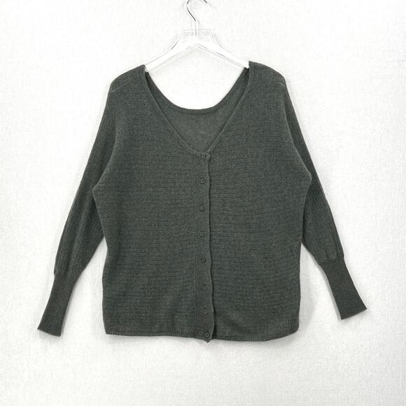SUBTLE LUXURY Cashmere Reversible Sweater Small Medium Green  Cardigan V neck - Picture 1 of 11